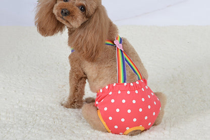 Cute Harness Female Dog Sanitary Pants Reusable Menstrual Diaper-Red
