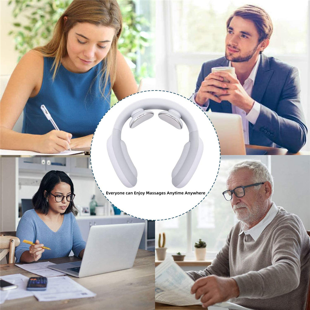 Electric Neck Massager with Heat Intelligent Electric Pulse Massager for Neck Pain Relief -White