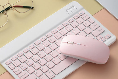 Ultra Slim Portable Wireless Bluetooth Keyboard Mouse Combo for Tablet Laptop -Pink
