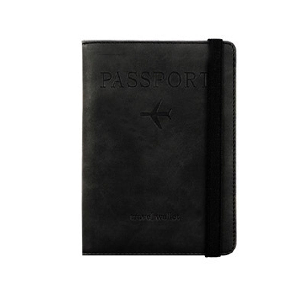 RFID Blocking Passport Holder PU Leather Travel Wallet with Card Slots Black