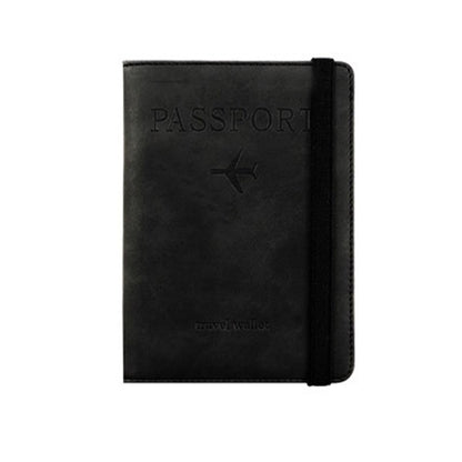 RFID Blocking Passport Holder PU Leather Travel Wallet with Card Slots Black