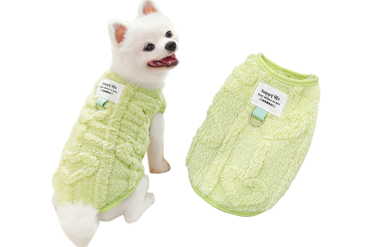 Sherpa Fleece Dog Jumper Sweater with D-Ring for Small Dogs Chihuahua Yorkshire -Green