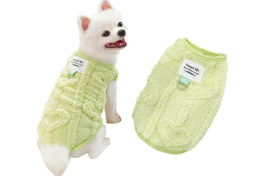 Sherpa Fleece Dog Jumper Sweater with D-Ring for Small Dogs Chihuahua Yorkshire -Green