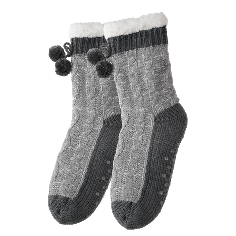 Womens Slipper Fuzzy Grip Socks Fluffy Winter Warm Thermal Grip Socks-Grey