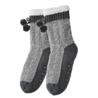 Womens Slipper Fuzzy Grip Socks Fluffy Winter Warm Thermal Grip Socks-Grey