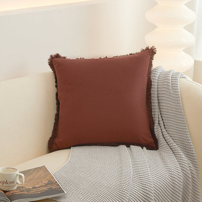 Boho Decorative Throw Pillow Cover with Tassel Trim Farmhouse Fringed Square Cushion Case for Sofa Couch Brown