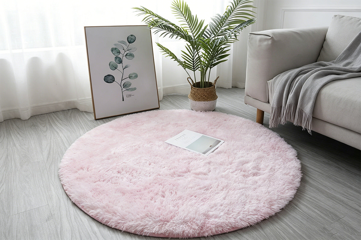 Fluffy Round Plush Area Rug Non Slip Carpet - Pink