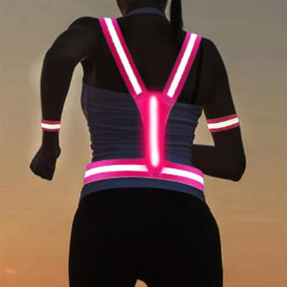Adjustable LED Reflective Vest Rechargeable Running Gear with Night Light Pink
