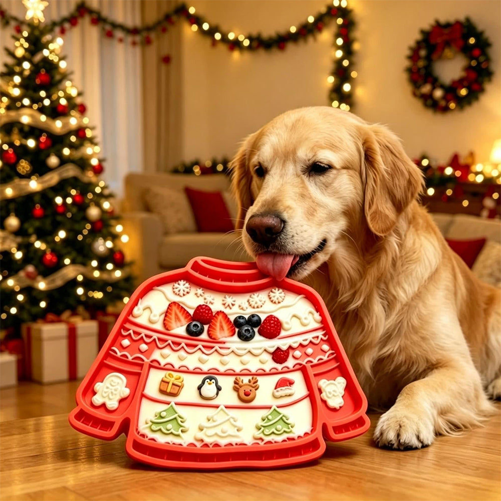 Christmas Pet Silicone Licking Mat with Suction Cups - Red