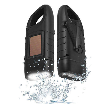 Hand Crank Solar Powered Emergency LED Flashlight ââ‚?Rechargeable Light Black