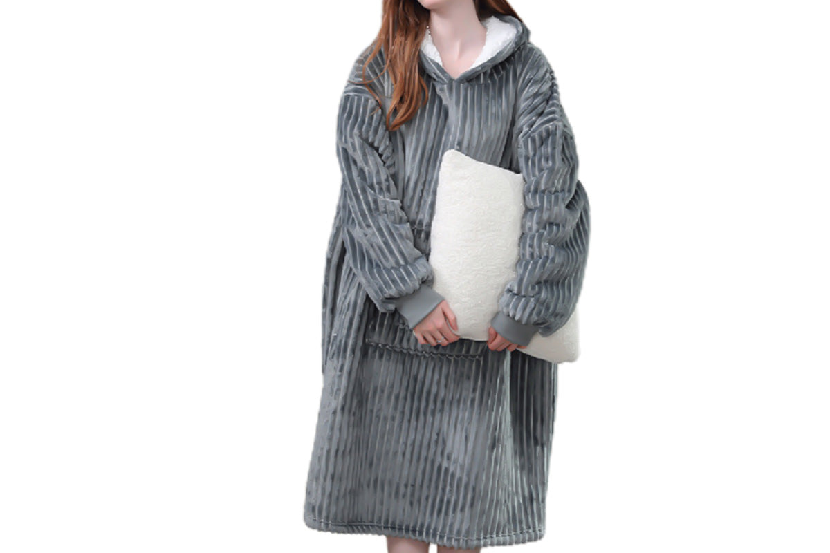 Wearable Blanket Sweatshirt for Women and Men Thick Flannel Hooded Sweatshirt Loungewear -Grey