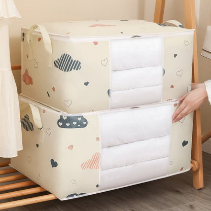 Two-Piece Beige Large Capacity Printed Quilt Storage Bag Set