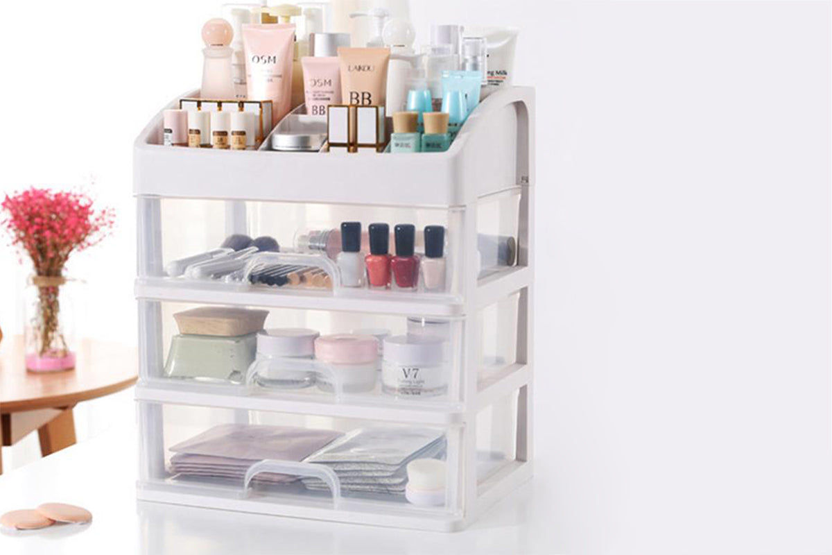 2Pcs Clear 3 Tiers Drawers Countertop Storage Box Cosmetic Display Case