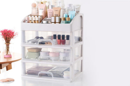 2Pcs Clear 3 Tiers Drawers Countertop Storage Box Cosmetic Display Case