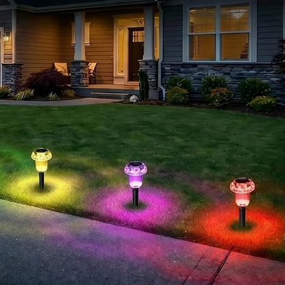 4 Piece Solar Mushroom Rhinestone Ground Stake Lights - Mixed Color