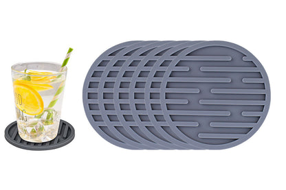 6Pcs For Home Decor Non-Slip And Non-Stick Round Silicone Absorbent Scald-Proof Drink Coasters-Grey