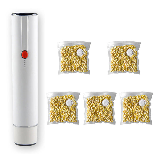 Portable Vacuum Sealer for Food Cordless Handheld Food Vacuum Saver with 5 Pcs Sealer Bags White