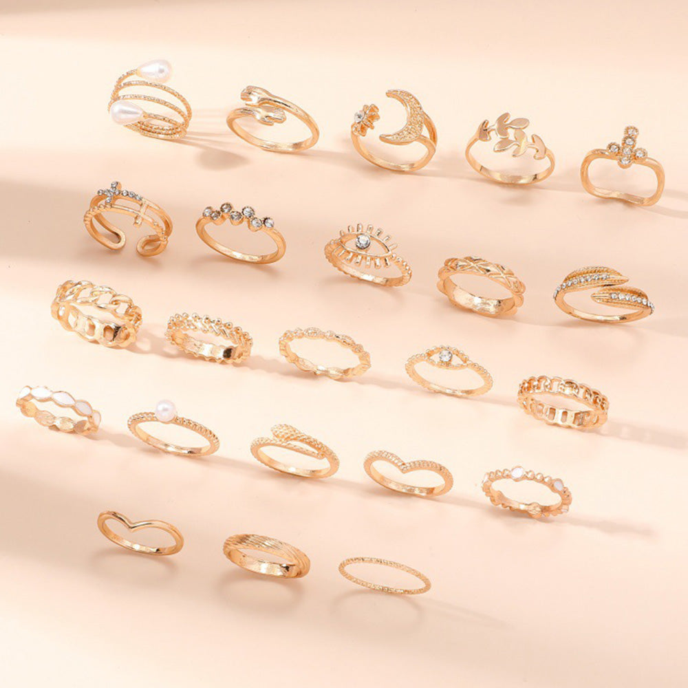 23Pcs Geometric Knuckle Ring Set Stackable Rings -Gold