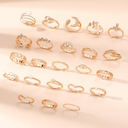 23Pcs Geometric Knuckle Ring Set Stackable Rings -Gold