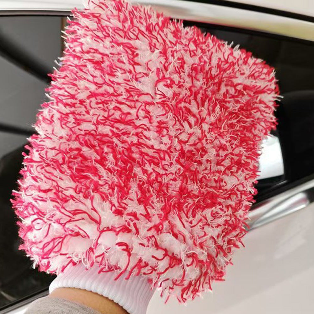 2PC Microfibre Wash Mitt Car Detailing High Density Long Pile Scratch Free Mitt with Elastic Cuff-Red