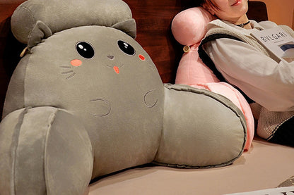 Backrest Reading Pillow Lumbar Support Chair Cushion Back Rest With Arms-Grey