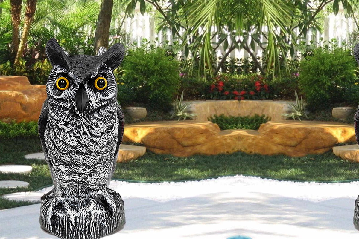 Large Fake Owl Decoy to Scare Birds Away Garden Bird Deterrents for Outside -Red