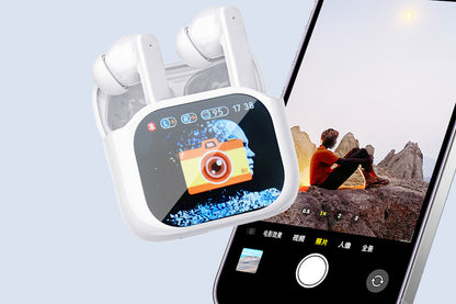 Bluetooth AI Translation Earbuds with LCD Touchscreen 150 Languages-White