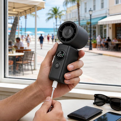 Clip On Handheld Turbo Fan with LED Display 4 Speeds and 180 Degree Tilt - Black
