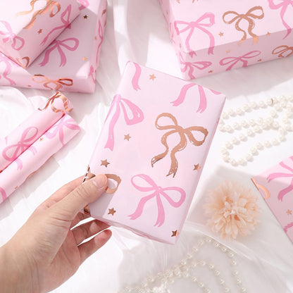 6 Sheet 70x50cm Coquette Bow Pattern Gift Wrapping Paper Set - Pink