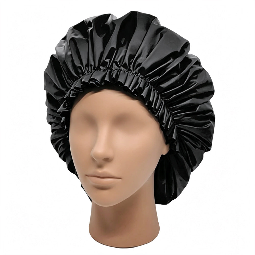2 Piece PEVA Shower Caps for Long Hair - Black