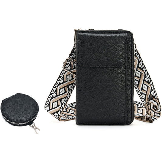PU Leather Cell Phone Purse Women Small Crossbody Bags Cellphone Wallet Black