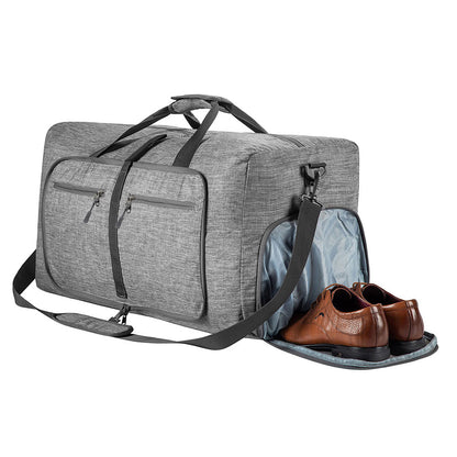 Large Foldable Travel Duffel Bag Carry-On Shoulder Bag with Shoe Compartment Grey