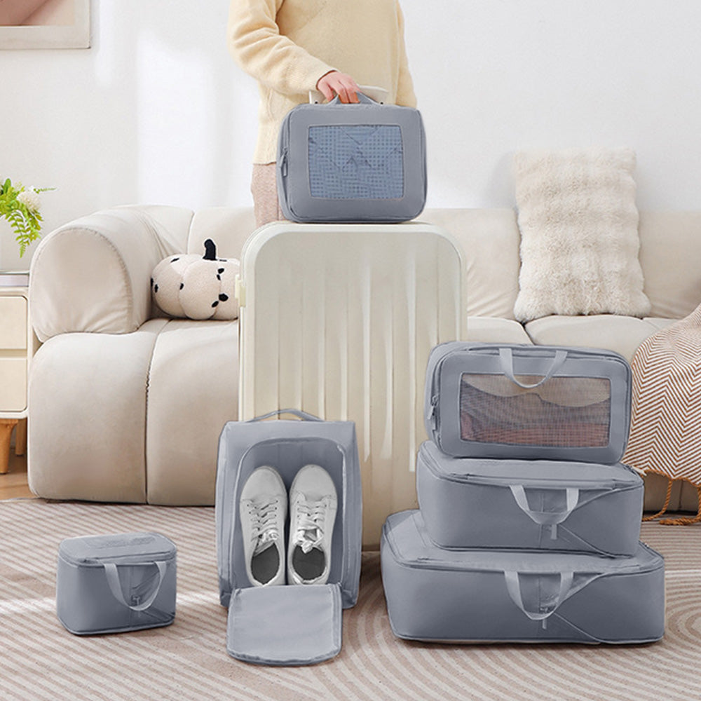 7Pcs Compression Packing Cubes Set ¨C Travel Luggage Organizer Bags for Suitcases Grey