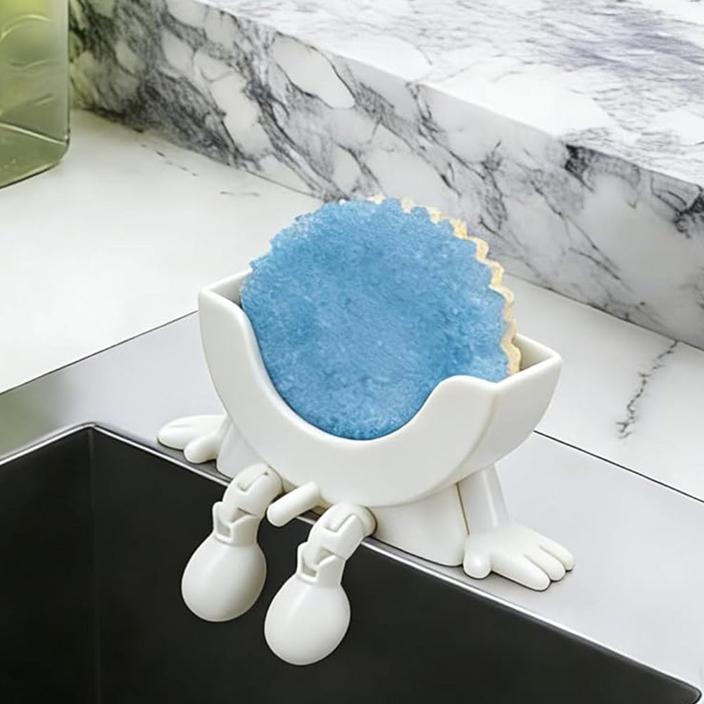 Smiley Face Sponge Holder Sink Drain Rack for Sink Edge-white