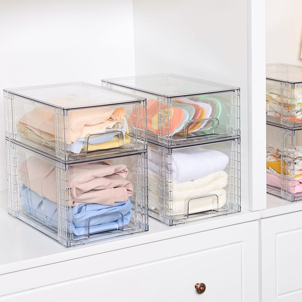 2Pcs Stackable Clear Makeup Organizer Drawer -M Size