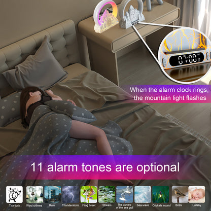 Digital Sunrise Alarm Clock Wireless Charger Smart Wake-up Light Bluetooth Speaker Atmosphere Lamp White