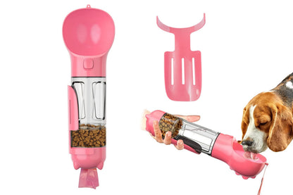 4 in1 Pet Feeder 300ml Dog Cat Water Bottle Travel Pooper Scooper For Outdoor-Pink