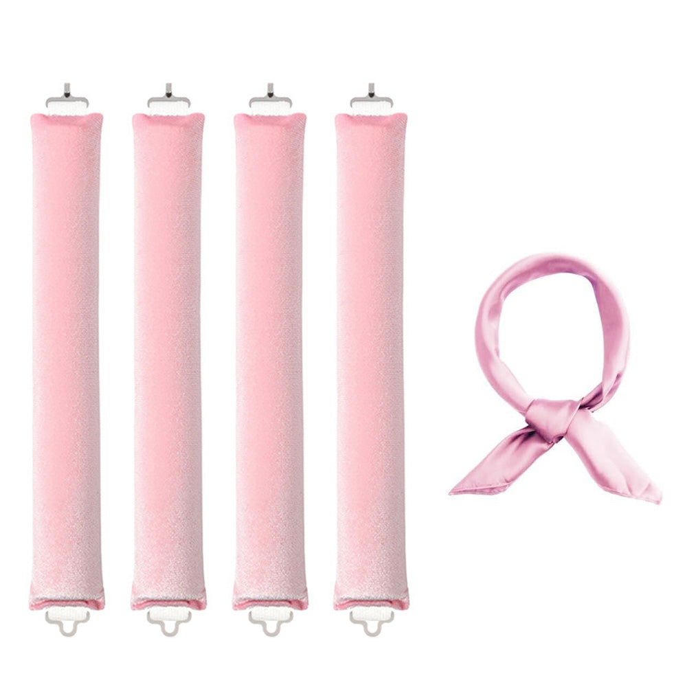 4PCS Heatless Hair Curlers Set for Overnight Styling No-Damage Hair Tools Pink