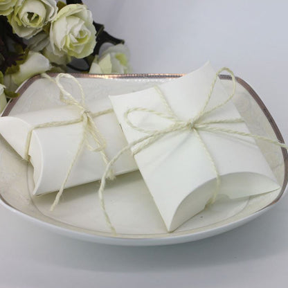 50 Piece Kraft Paper Pillow Gift Boxes with Ribbons - White