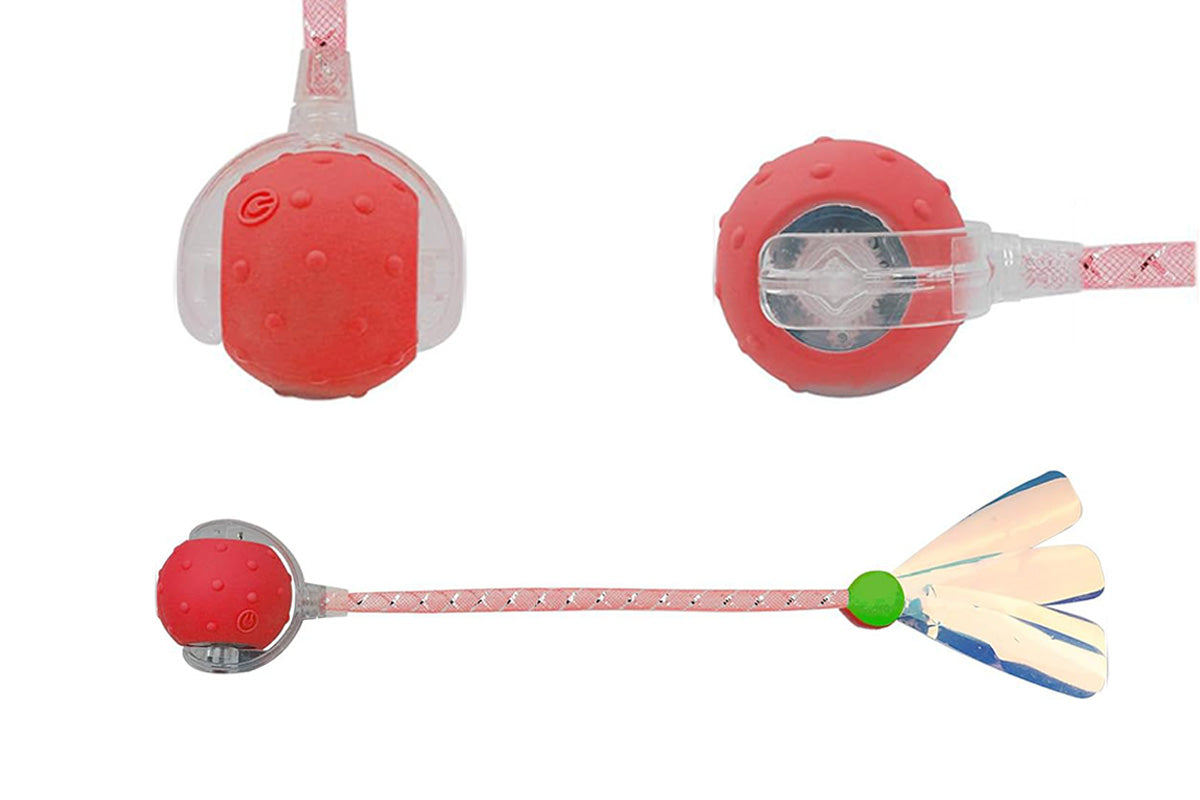 Interactive Cat Toys Ball for Indoor Cats Moving Cat Ball with Elastic Tail -Red