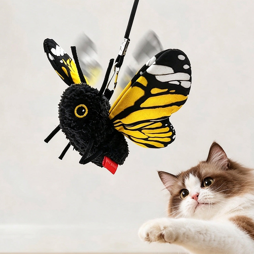 USB Rechargeable Interactive Butterfly Cat Toy Kitten Play Toy with Fluttering Wings Yellow