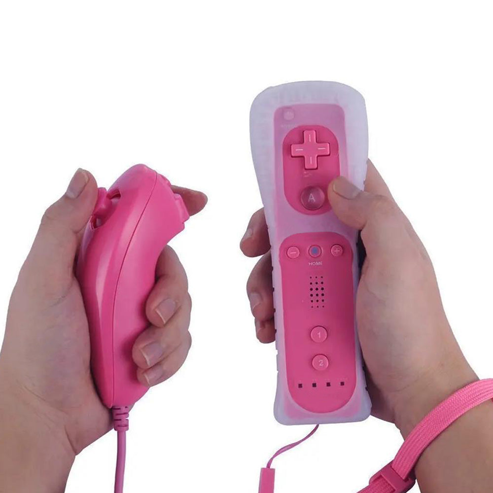 2-in-1 Remote Controller Joystick Built in Motion Plus Replacement Gamepad Compatible with Nintendo Wii/Wii U Rose Red