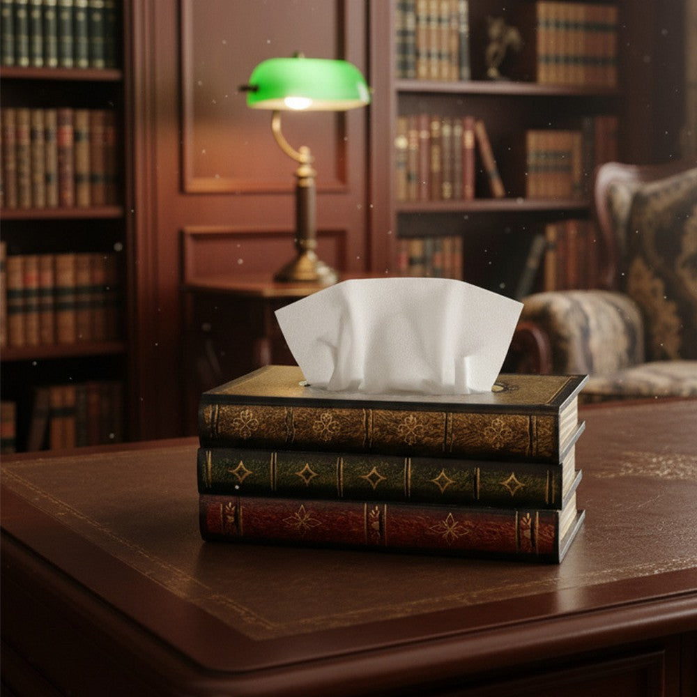 Retro Tissue Box Cover Wooden Antique Book Tissue Holder Dispenser Home Decor-Brown