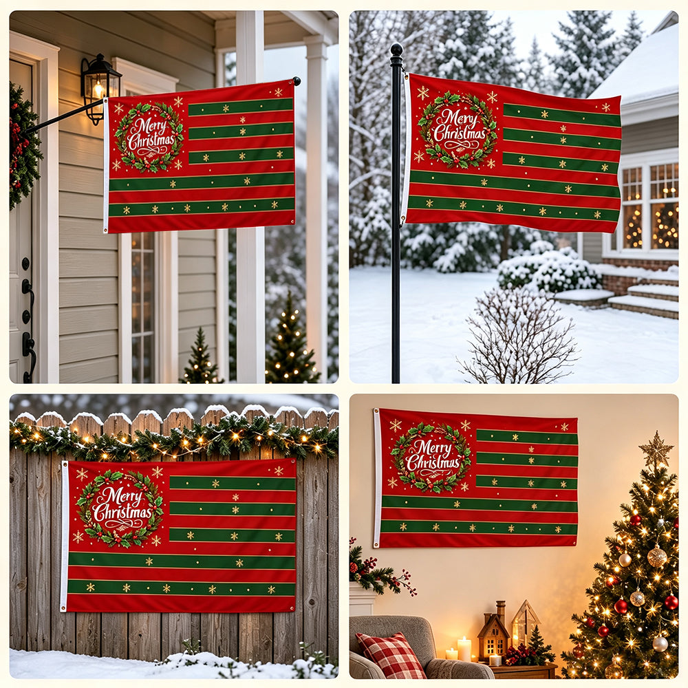 Christmas Flag Double Sided Print Happy New Year Flag - Green