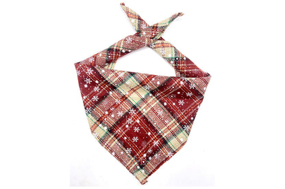 2Pcs Snowflakes Christmas Dog Bandana Buffalo Plaid Pet Scarf Dog Triangle Bandana-Wine red check snowflake and Green check snowflake