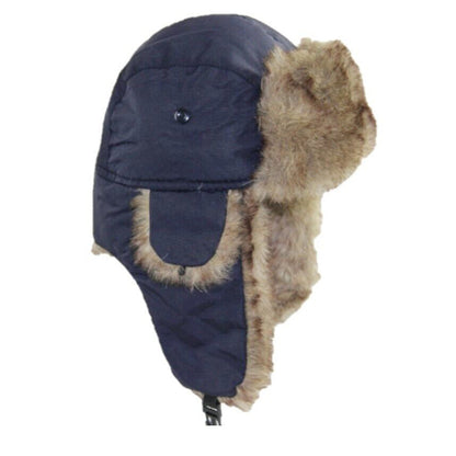 Trapper Hat with Warm Faux Fur ââ‚?Russian Bomber Pilot Winter Hat Dark Navy Blue