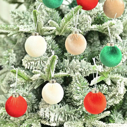 15Pcs Set Christmas Tree Ornaments 6cm Velvet Balls Xmas Decorations Red