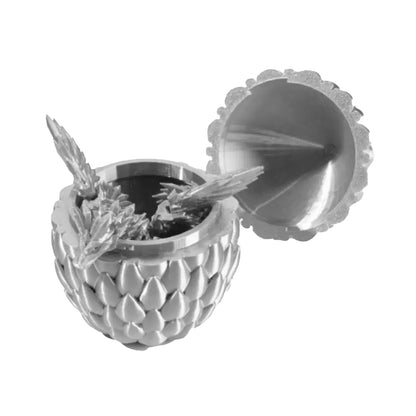 3D Printed Dragon Egg Decoration with Dragon Chinese Style Ornament Silver