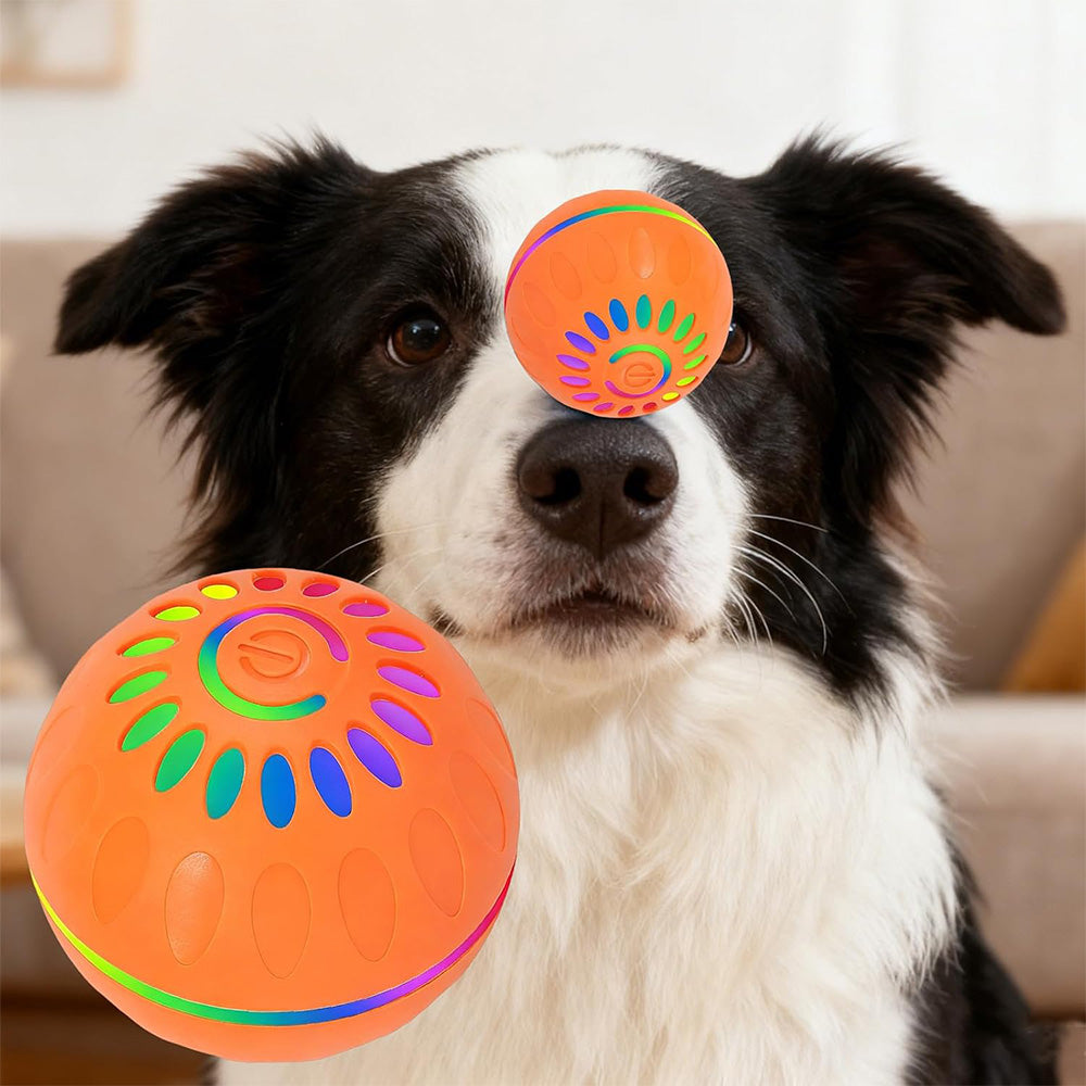 Interactive Dog Ball Toy Smart Moving Bouncing Dog Ball with LED Lights for Dogs Puppies-Orange