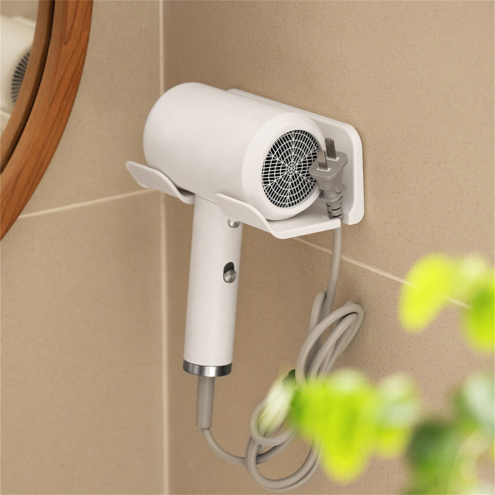 2PCS Wall Mounted Hair Dryer Holder with Cord Organizer Adhesive Blow Dryer Rack White